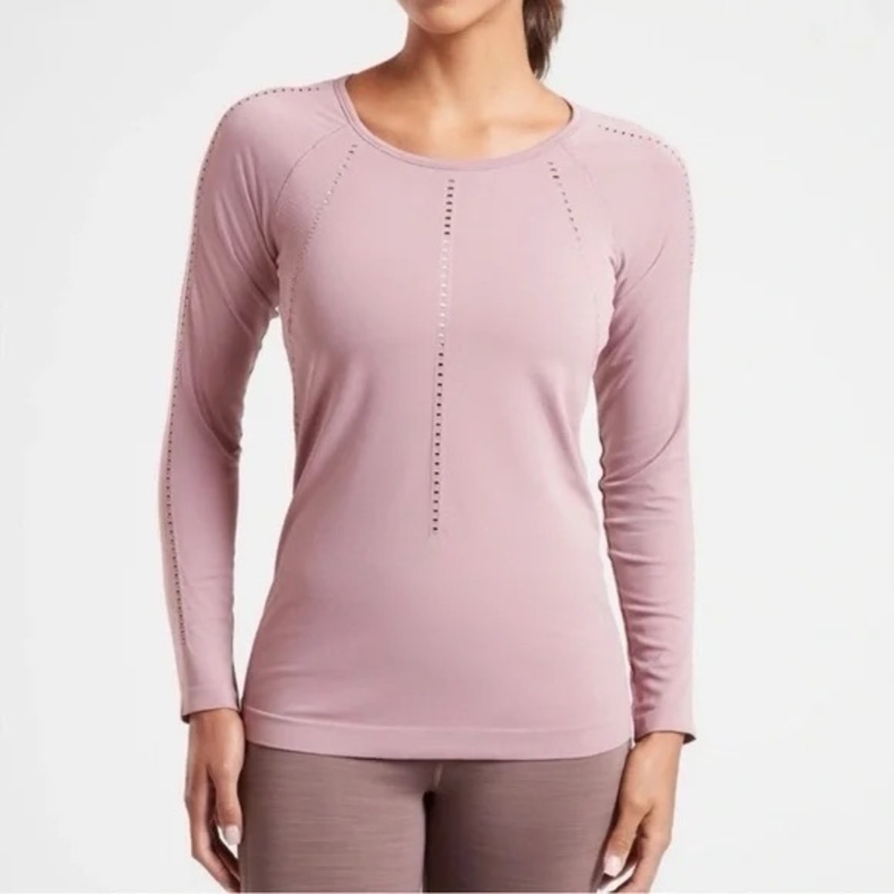 Athleta Mauve Foothill Seamless Long Sleeve Top XL Yoga Mesh Ventilation Top